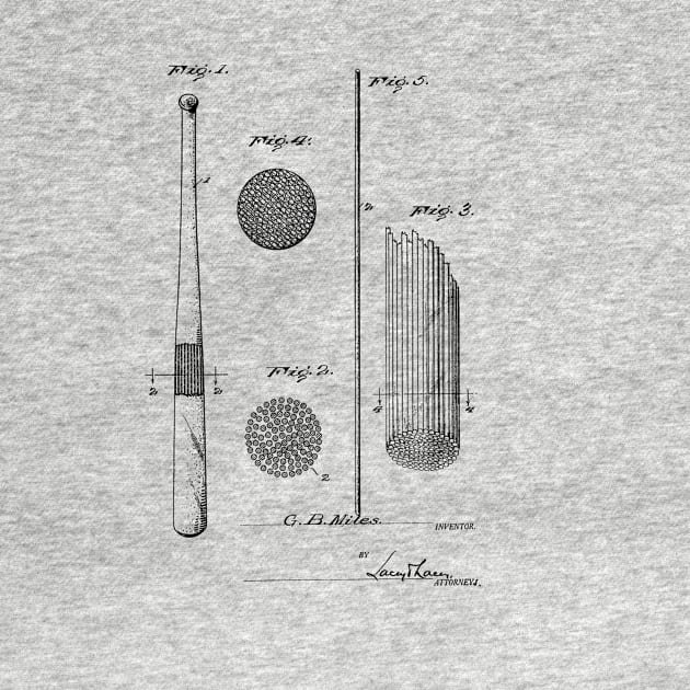 Baseball Bat Vintage Patent Hand Drawing by TheYoungDesigns